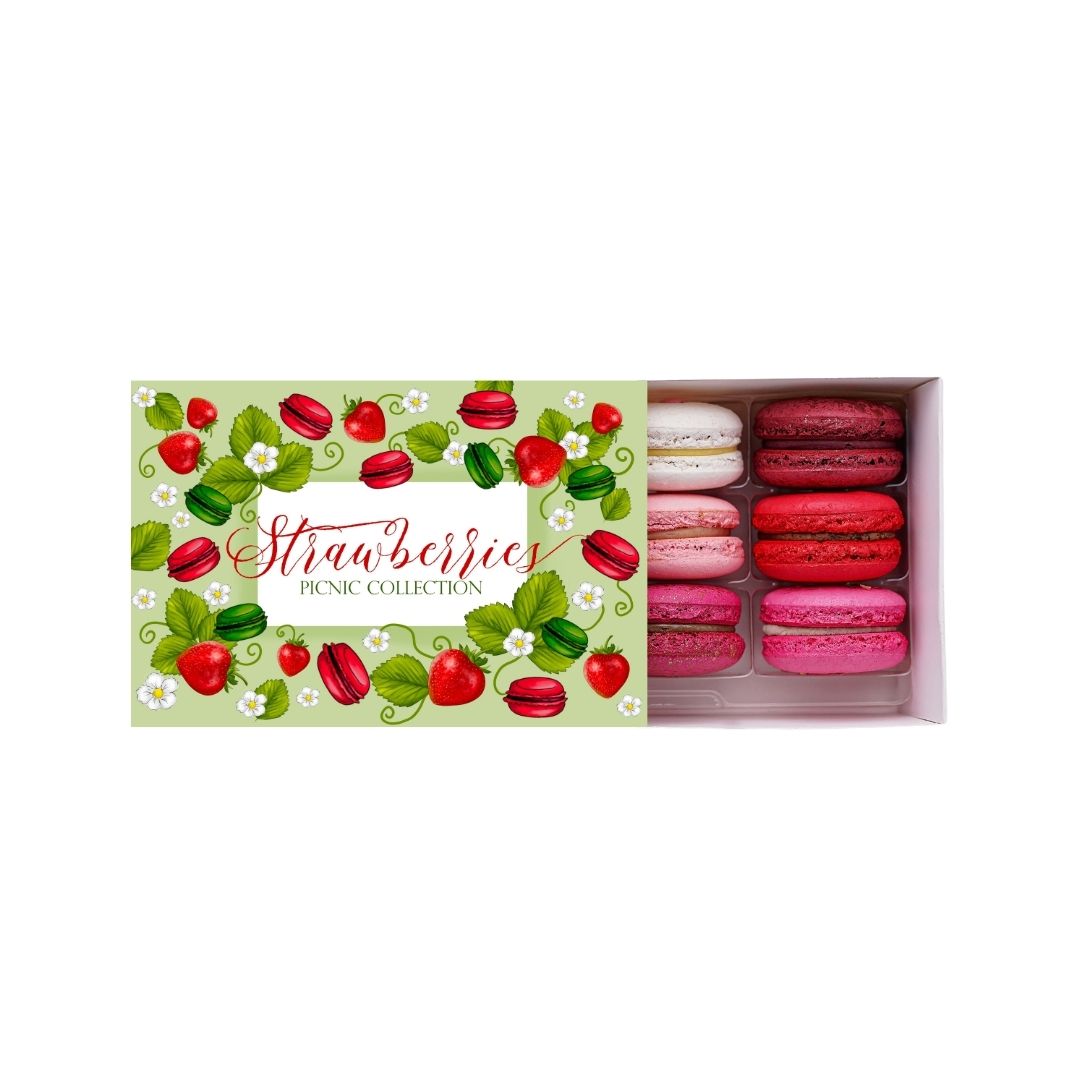 Cutie9-Strawberries-Verde-2 Cutie Macarons – Strawberries Picnic 9 buc - Green - imagine 1